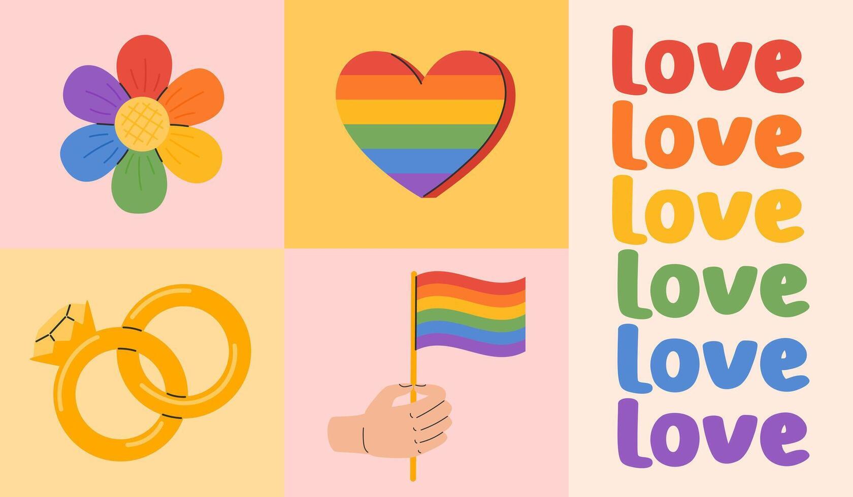 lgbt Comunità striscione. LGBTQ orgoglio arcobaleno elementi. orgoglio mese saluto carta. vettore illustrazione nel mano disegnato stile