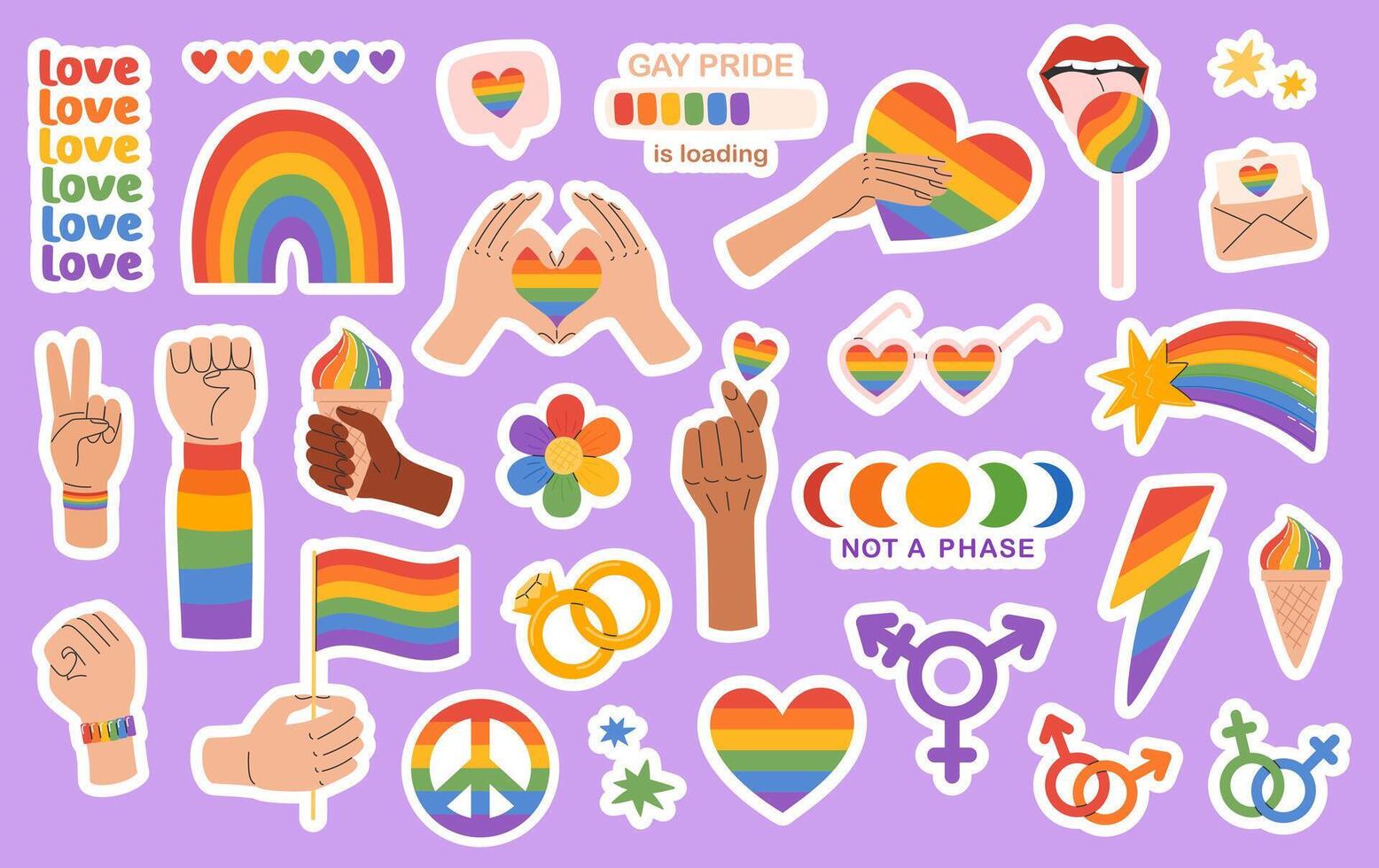 lgbt etichetta pacchetto. LGBTQ orgoglio Comunità arcobaleno elementi. orgoglio mese. vettore illustrazione nel mano disegnato stile