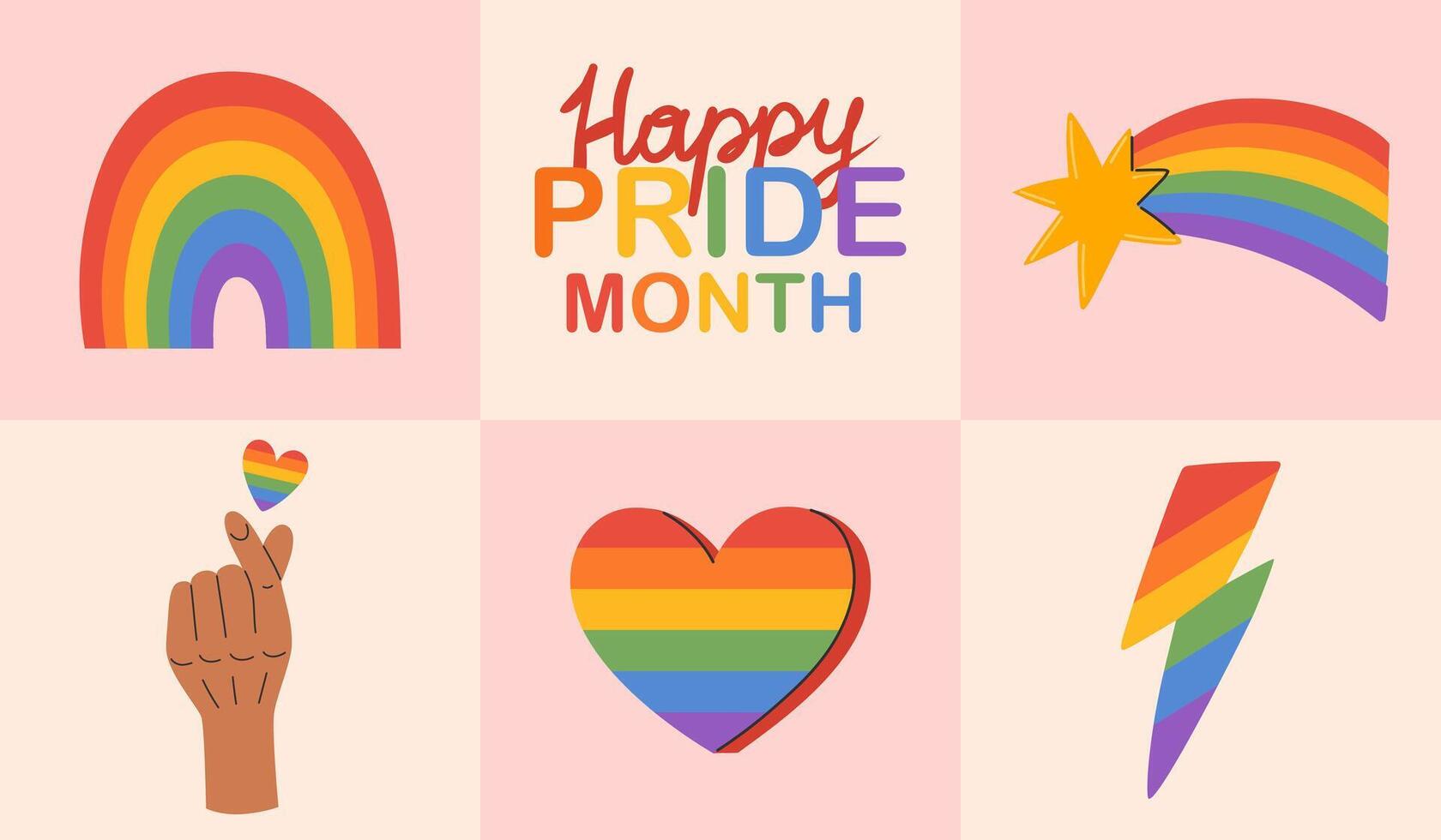 lgbt Comunità striscione. LGBTQ orgoglio arcobaleno elementi. contento orgoglio mese saluto carta. vettore illustrazione nel mano disegnato stile