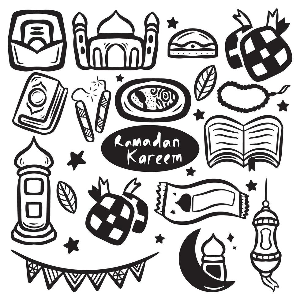 Ramadan kareen impostato scarabocchi vettore