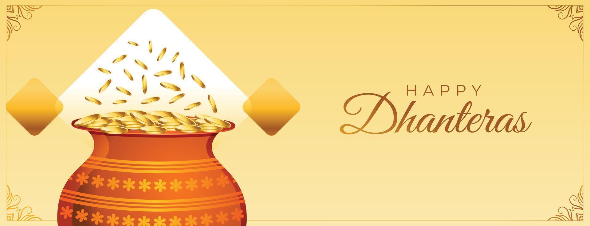 contento dhanteras festivo bandiera celebrare per prosperità e felicità vettore