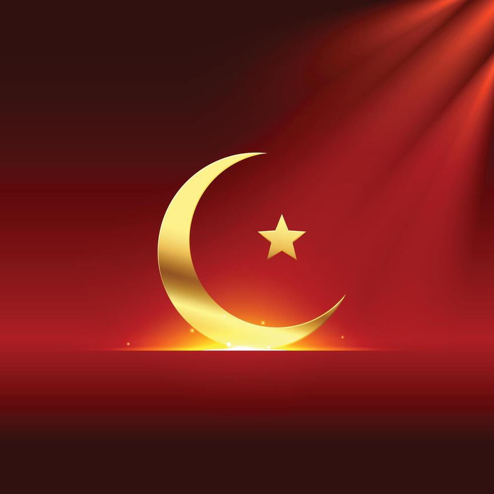 d'oro e brillare Luna icona su rosso sfondo per islamico cultura vettore