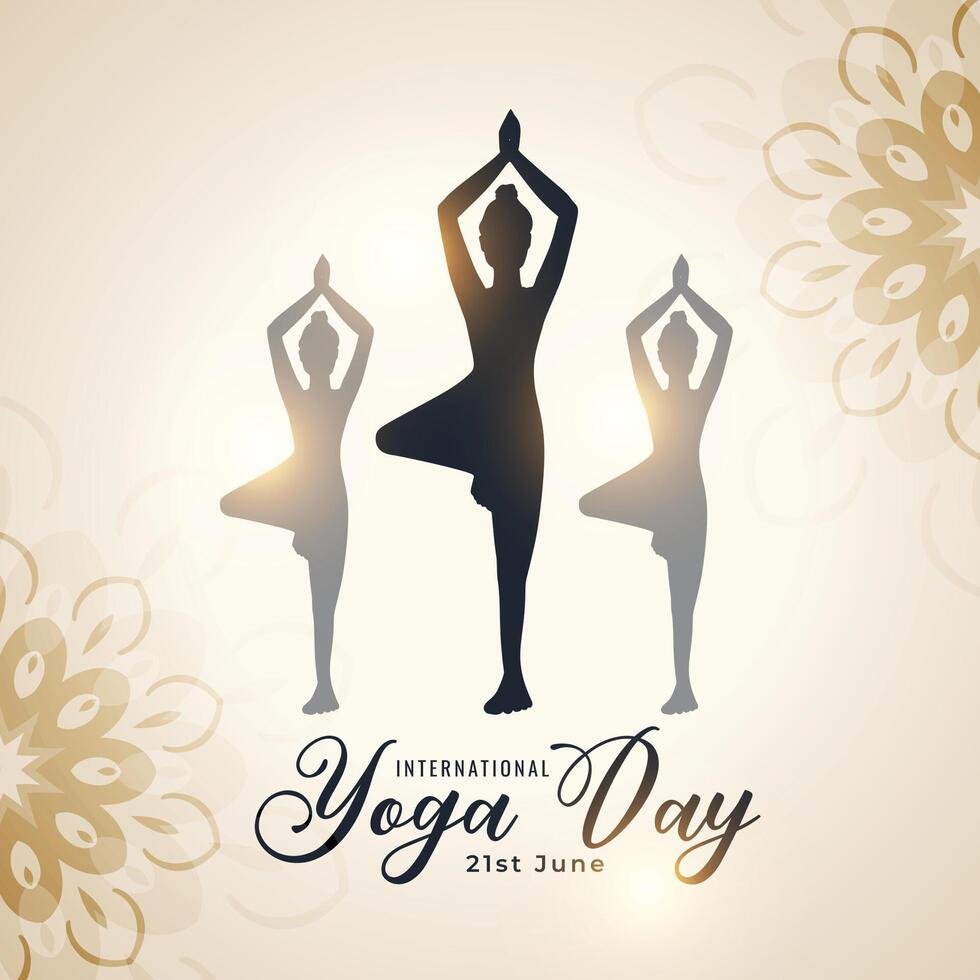 bellissimo internazionale yoga giorno sfondo con donne silhouette vettore