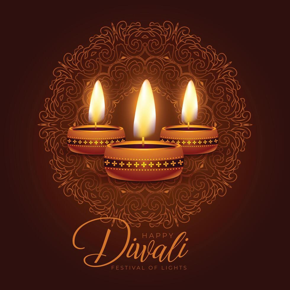 simpatico shubh Diwali Festival sfondo con ardente diya su mandala telaio vettore