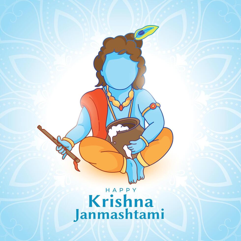 Janmashtami Festival auguri carta con bal krishna design vettore