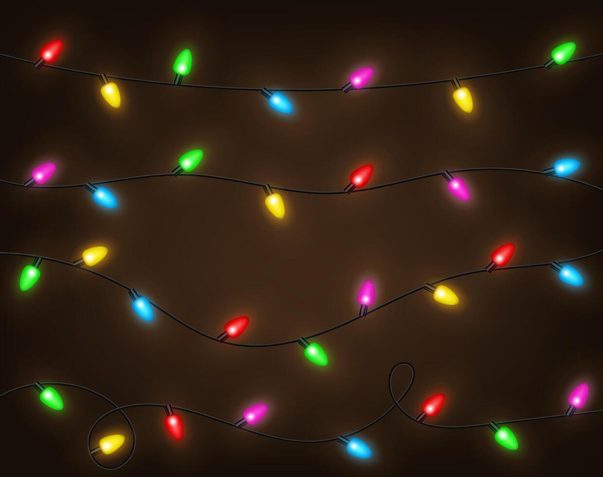 impostato di colore ghirlande, festivo decorazioni. raggiante Natale luci isolato, vettore illustrazione