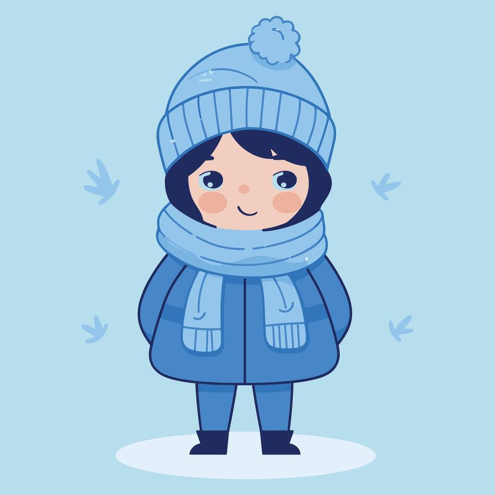 cartone animato ragazza nel inverno Abiti in piedi cartone animato vettore illustrazione.