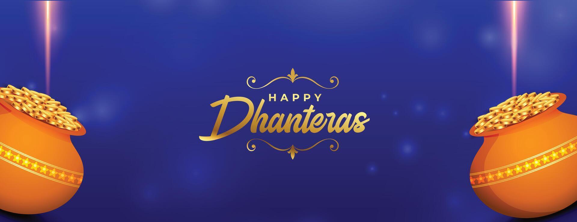 contento dhanteras religioso sfondo con oro moneta pentola design vettore