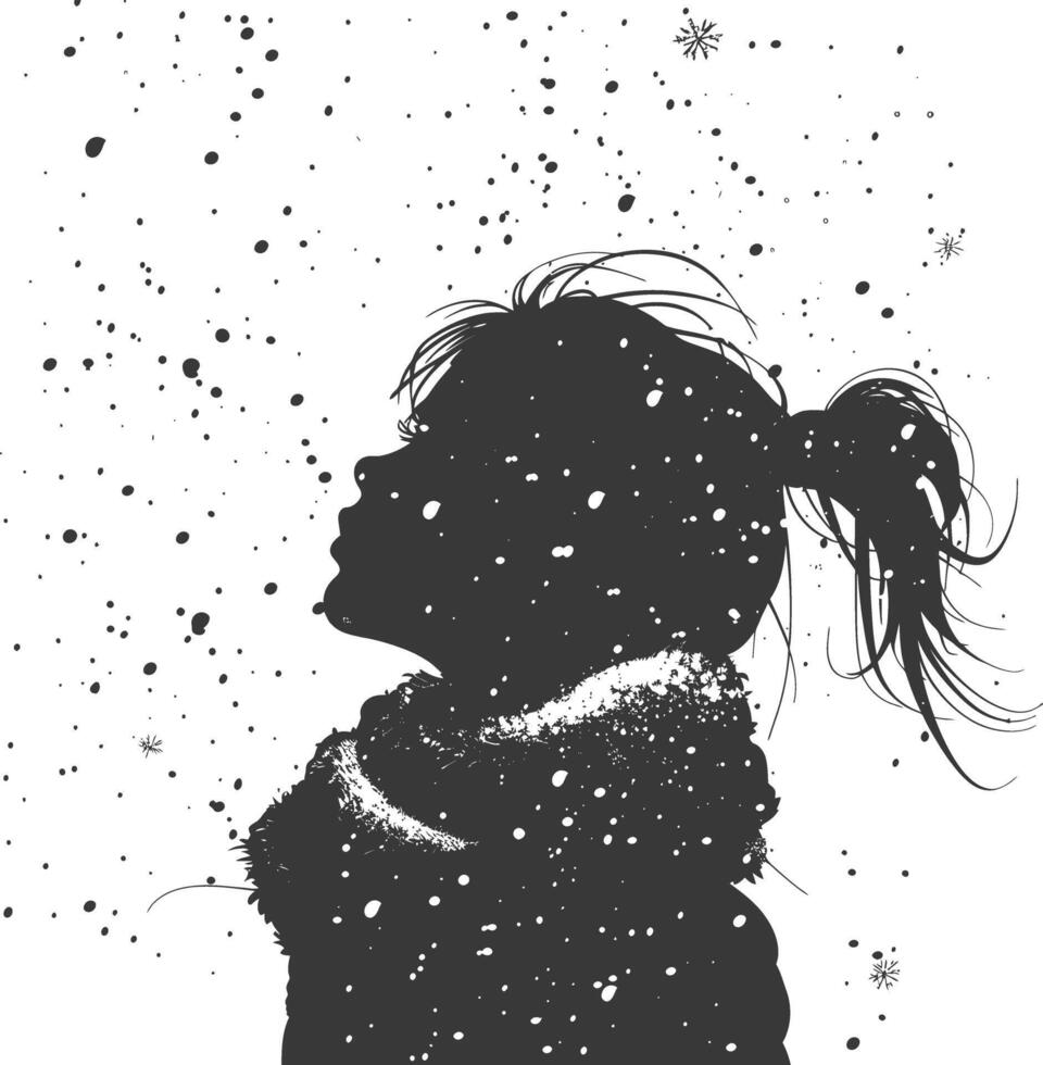 ai generato silhouette poco ragazza con neve sciarpa nero colore solo vettore