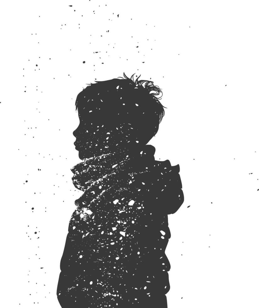 ai generato silhouette poco ragazzo con neve sciarpa nero colore solo vettore