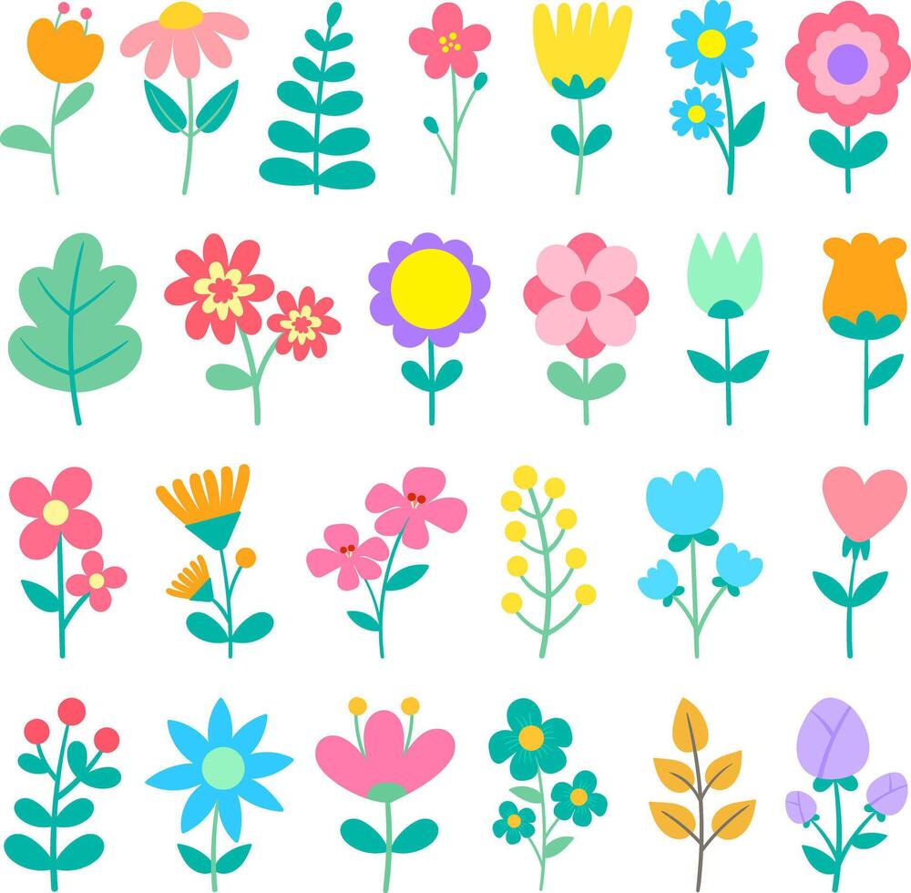 carino colorato primavera floreale mano disegnato astratto fiori collezione vettore illustrazione