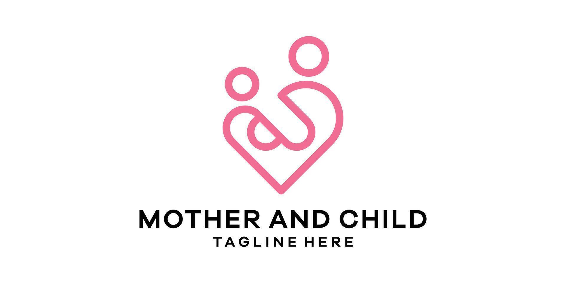 madre e bambino logo disegno, amore logo disegno, logo design modello, creativo idea simbolo. vettore