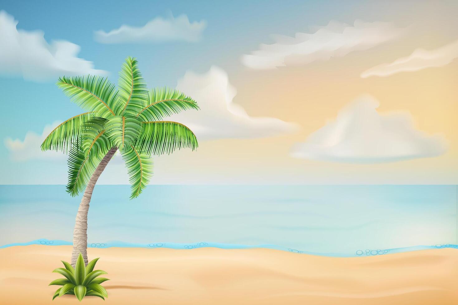 paesaggio marino con sabbia spiaggia mare onde cielo e nuvole vettore illustrazione isolato su bianca sfondo