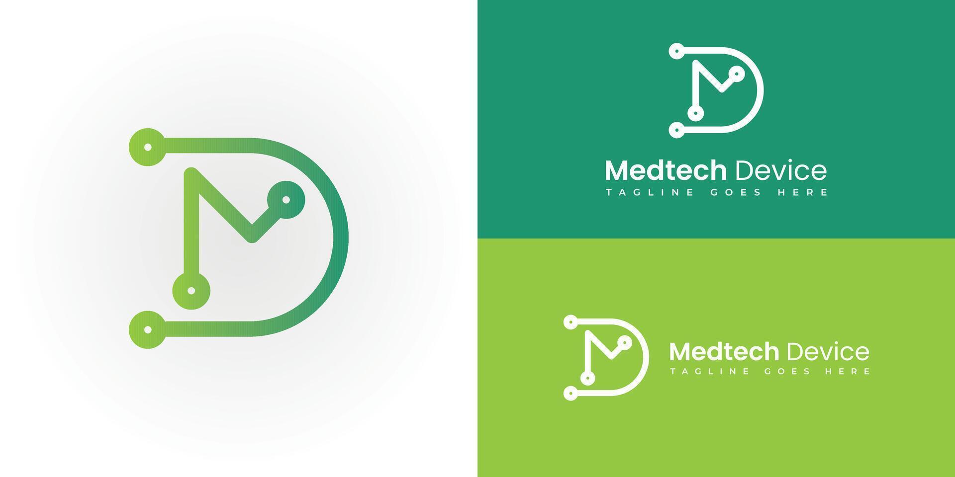 astratto iniziale lettera md o dm logo nel pendenza verde colore presentata con multiplo sfondo colori. il logo è adatto per medico attività commerciale azienda logo design ispirazione modelli. vettore