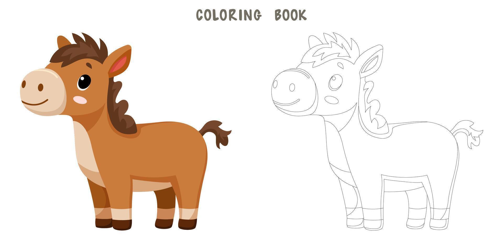 colorazione pagina di carino divertente cavallo vettore