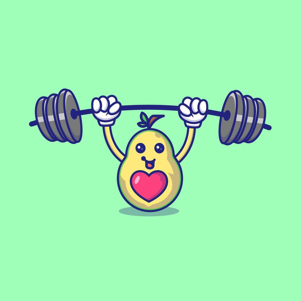 carino avocado sollevamento pesante peso portafortuna personaggio vettore icona illustrazione