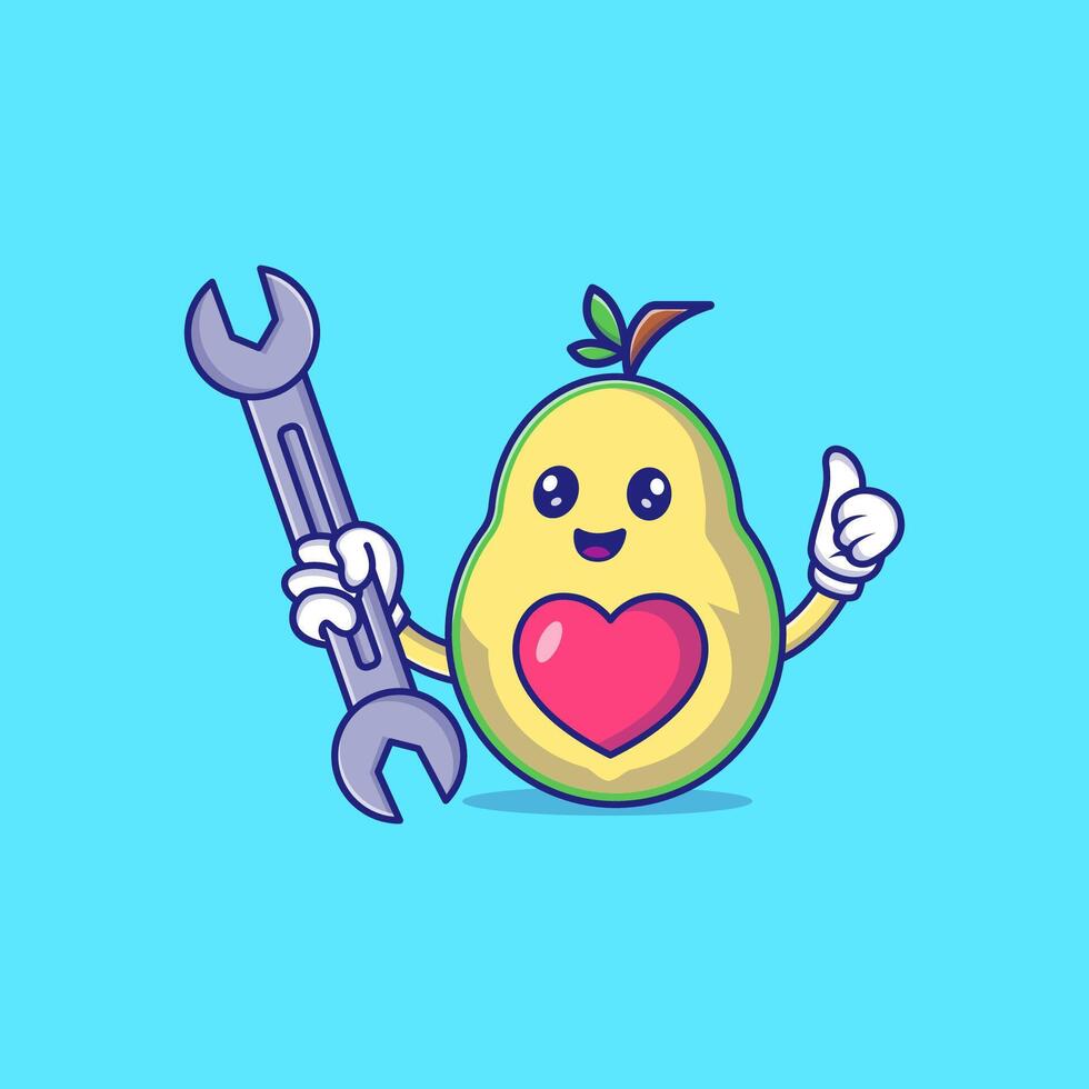 carino avocado Tenere chiave inglese portafortuna personaggio vettore icona illustrazione