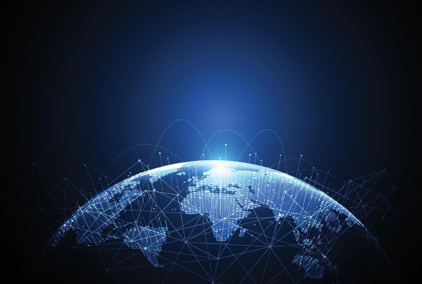 connessione di rete globale. punto della mappa del mondo e concetto di composizione della linea del business globale. illustrazione vettoriale