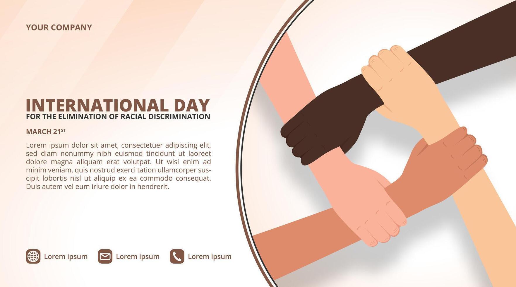 il internazionale giorno per il eliminazione di razziale discriminazione con diverso colore mani vettore