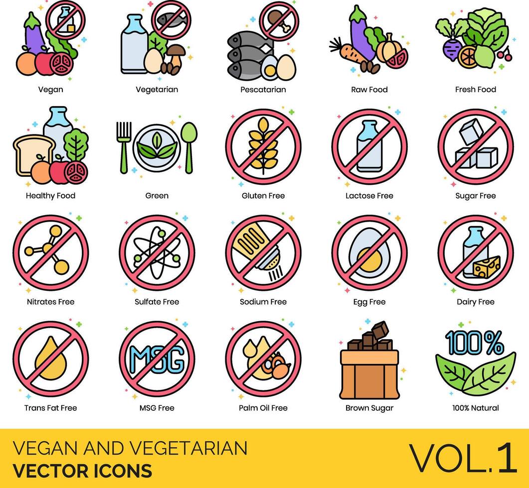 vegano e vegetariano vettore icona impostato