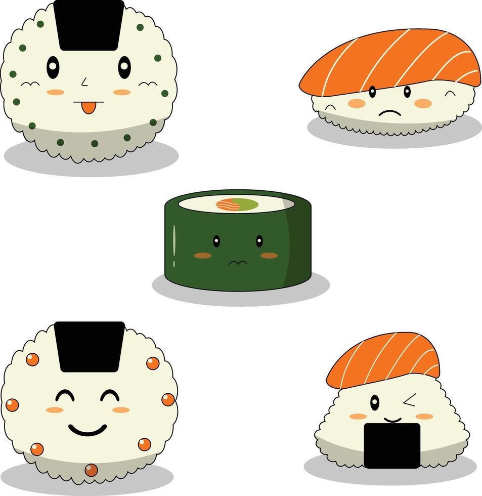 kawaii Sushi illustrazione. carino cartone animato personaggio su bianca sfondo. vettore