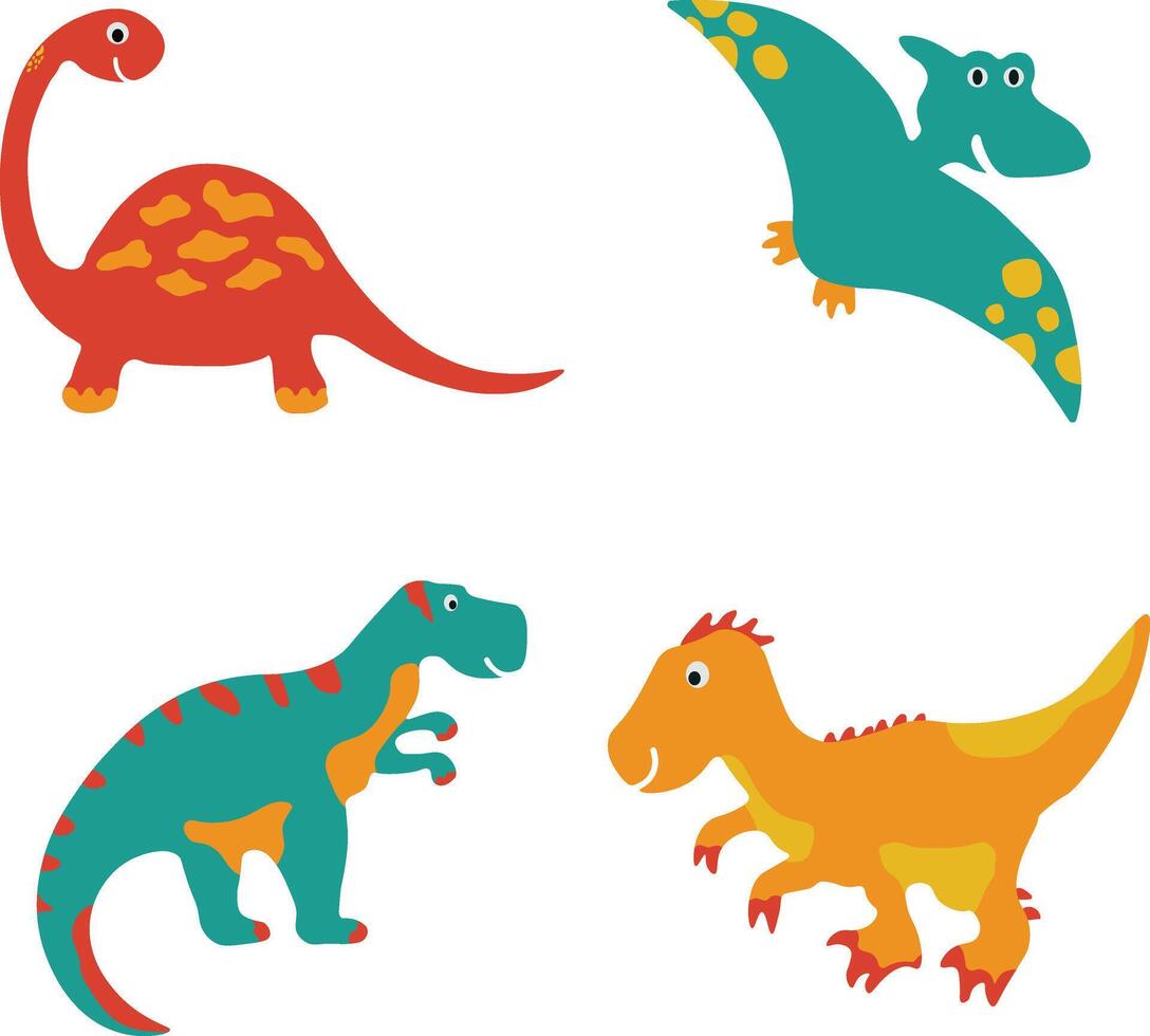 adorabile dinosauri illustrazione su bianca sfondo. piatto cartone animato vettore icone