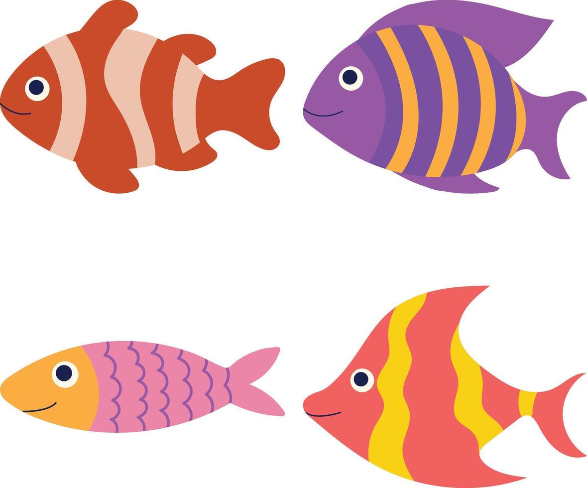 adorabile pesce illustrazione con piatto cartone animato stile. isolato vettore impostato