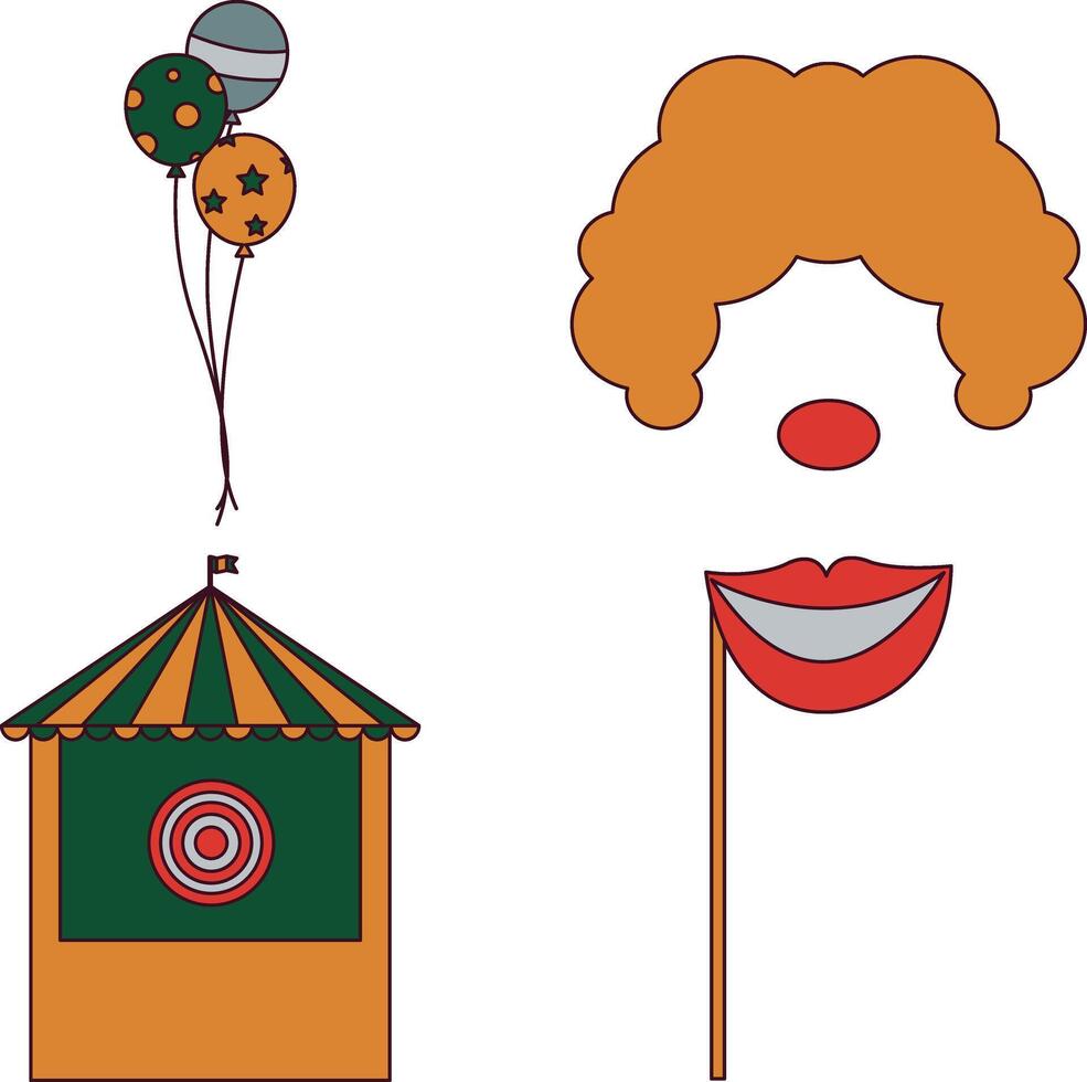 carnevale circo attrezzatura impostare. isolato su bianca sfondo, vettore illustrazione