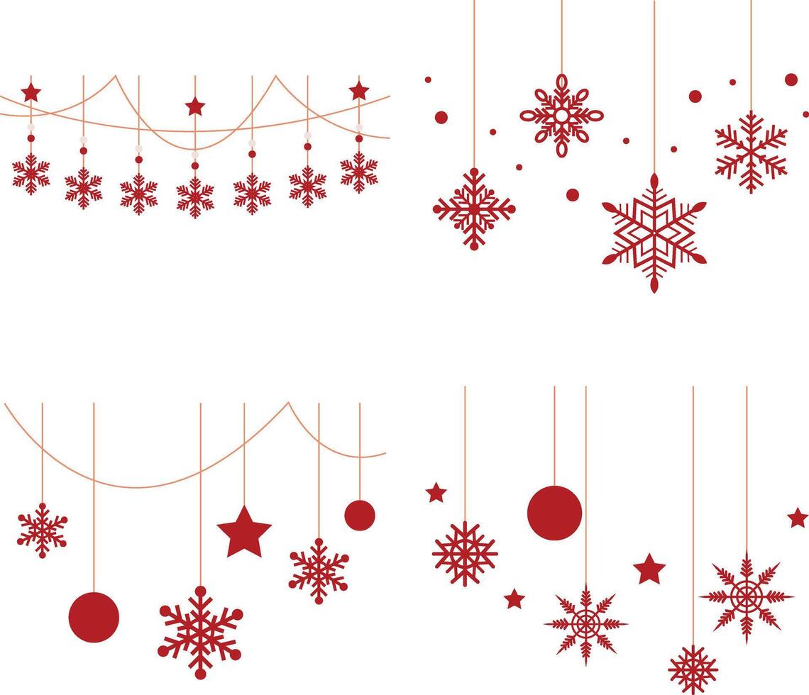 impostato di Natale i fiocchi di neve impiccagione. isolato su bianca sfondo, piatto vettore icona
