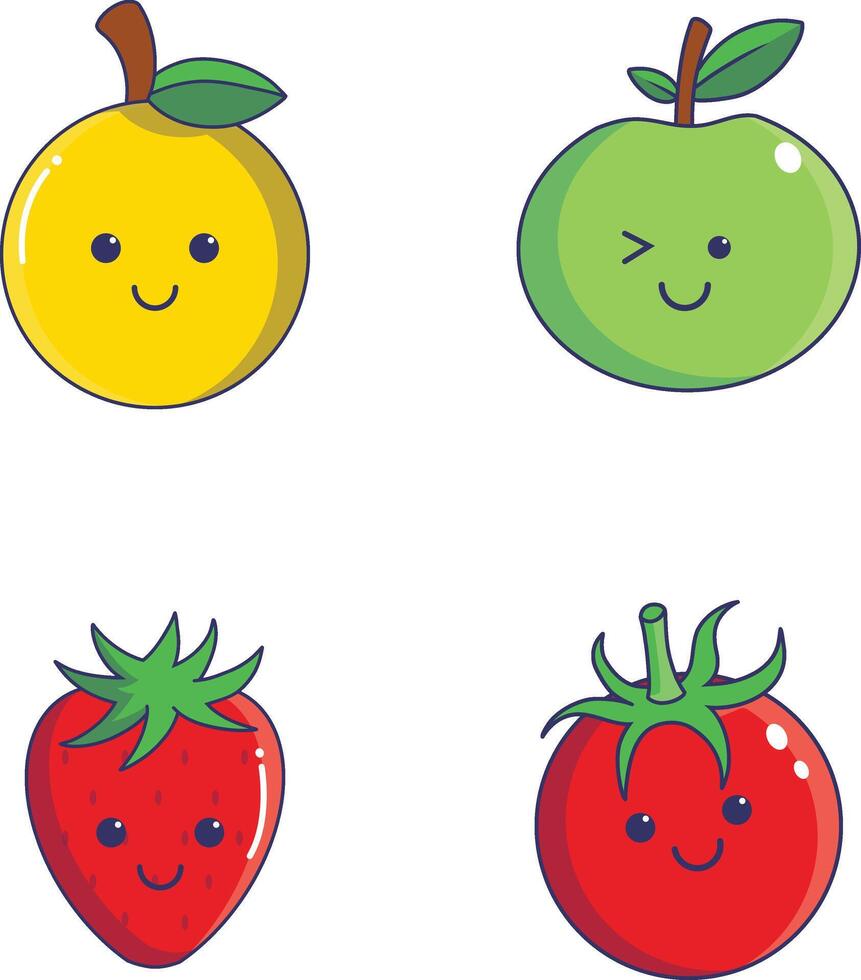 kawaii frutta portafortuna con carino cartone animato carattere. vettore illustrazione