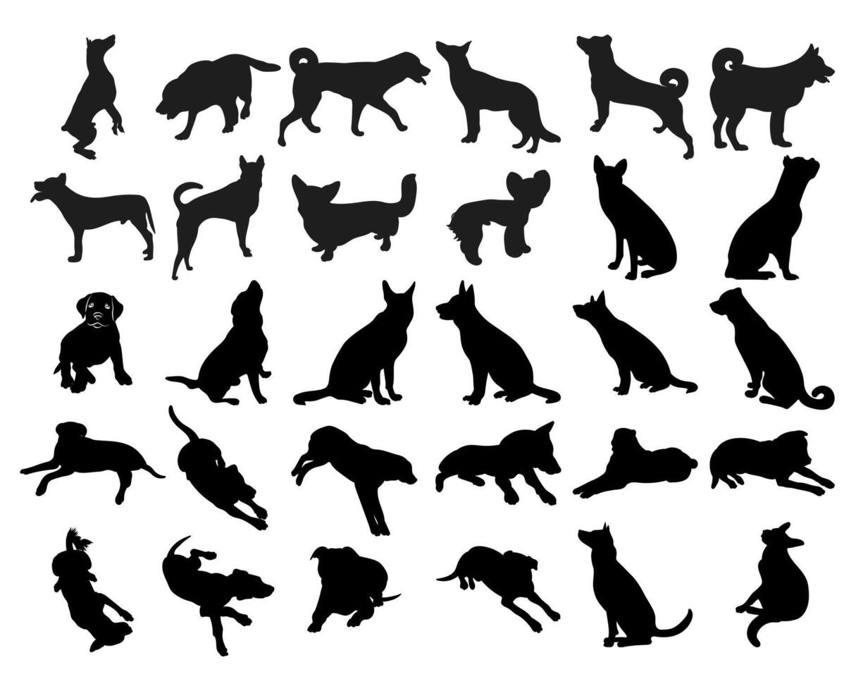 Immagine di un' nero cane silhouette nel un' posa, schema di animale domestico, isolato vettore