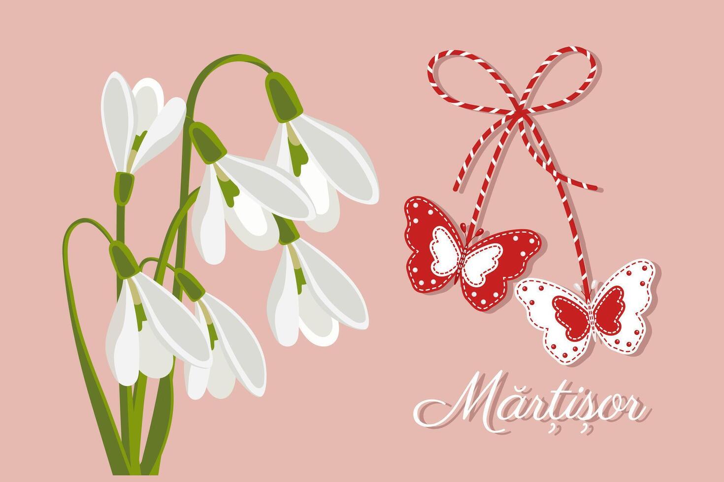martire, moldovan e rumeno tradizionale primavera vacanza. mazzo di bianca bucaneve. floreale primavera sfondo, cartolina, vettore