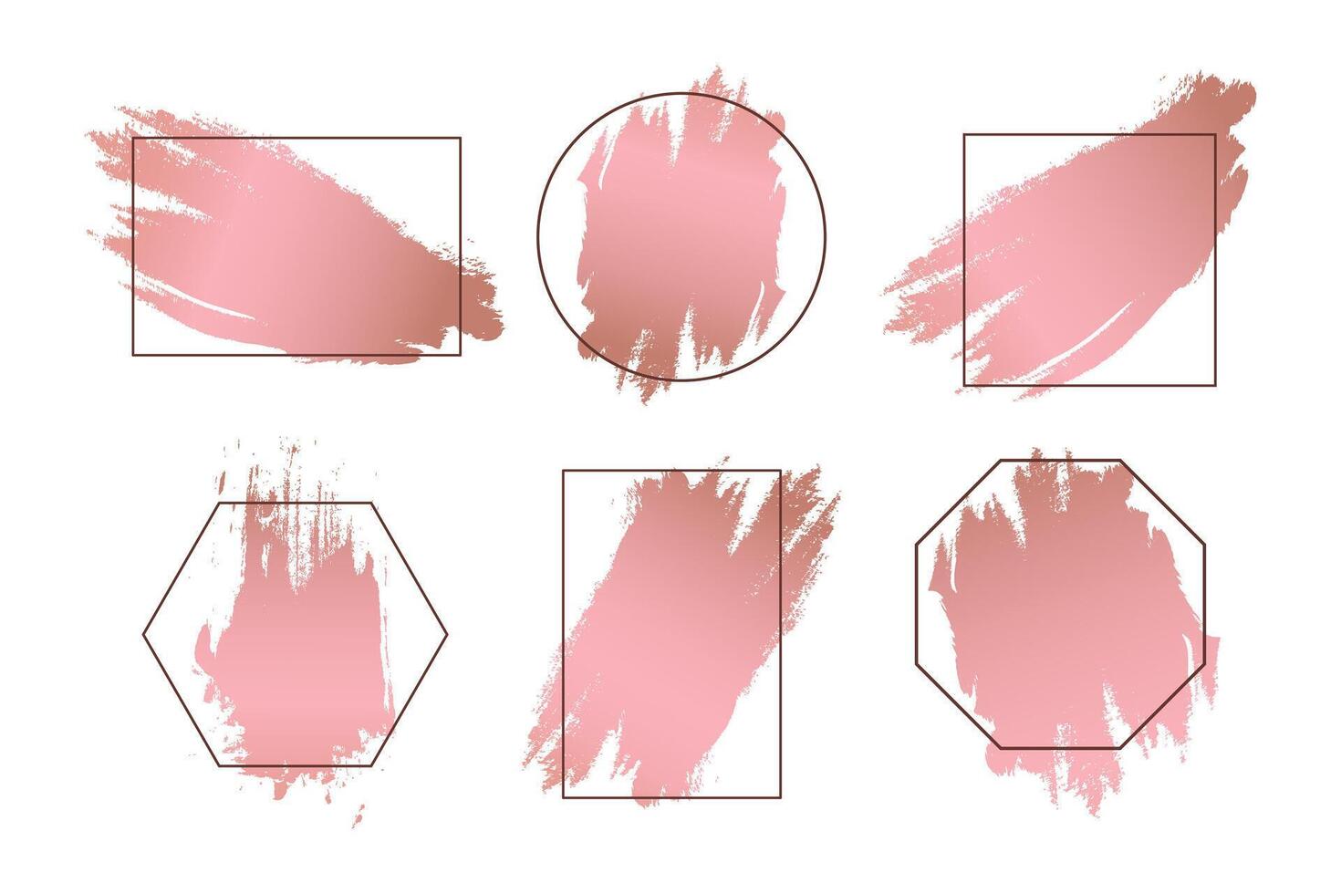 rosa spazzola colpi con testo telaio, geometrico arte montatura impostare. impostato di rosa spruzzi per logo, striscioni, volantini, carte e altri. vettore