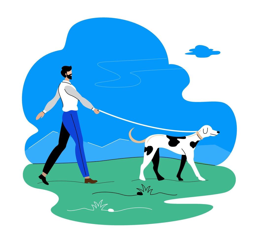 uomo a piedi con cane vettore