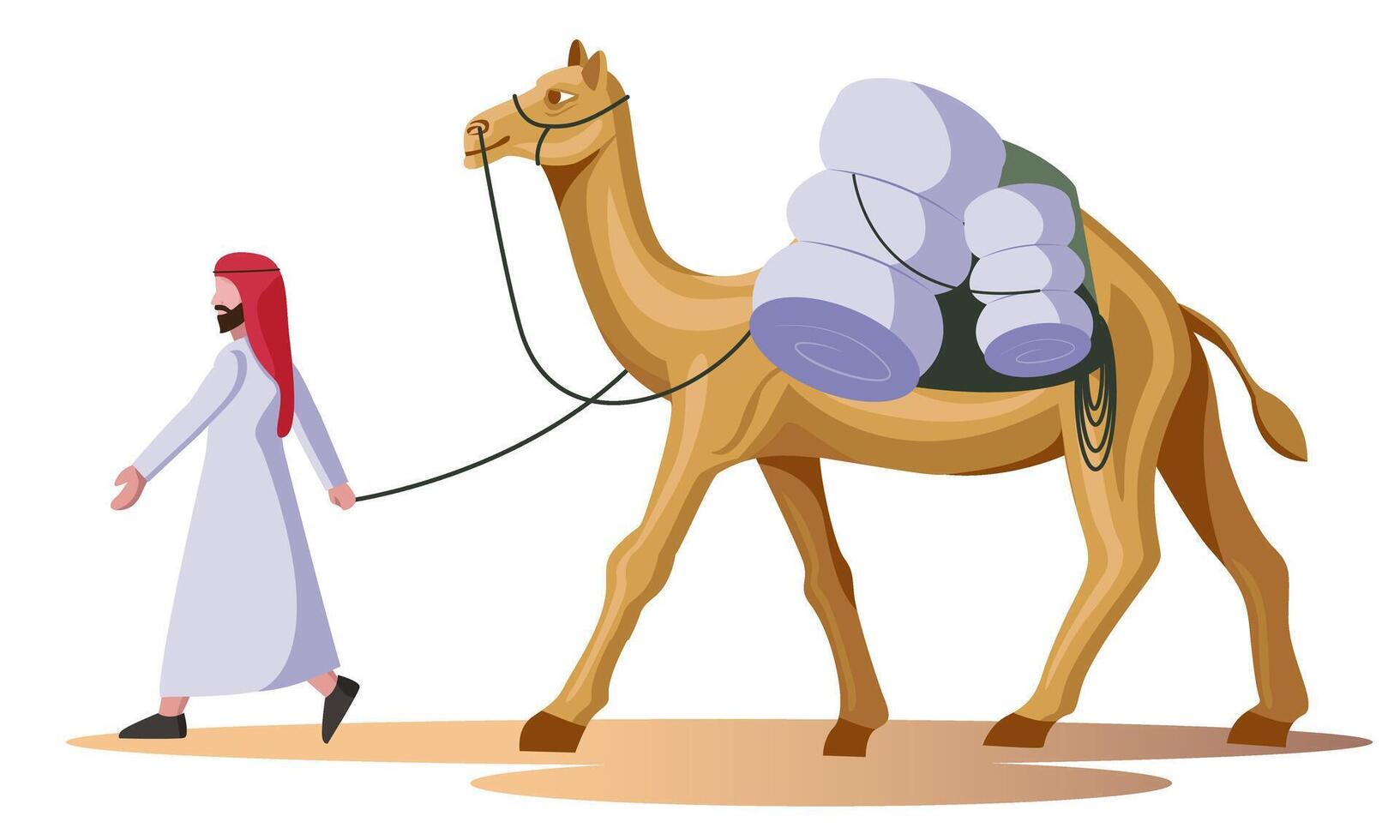 arabo uomo a piedi con cammello vettore isolato
