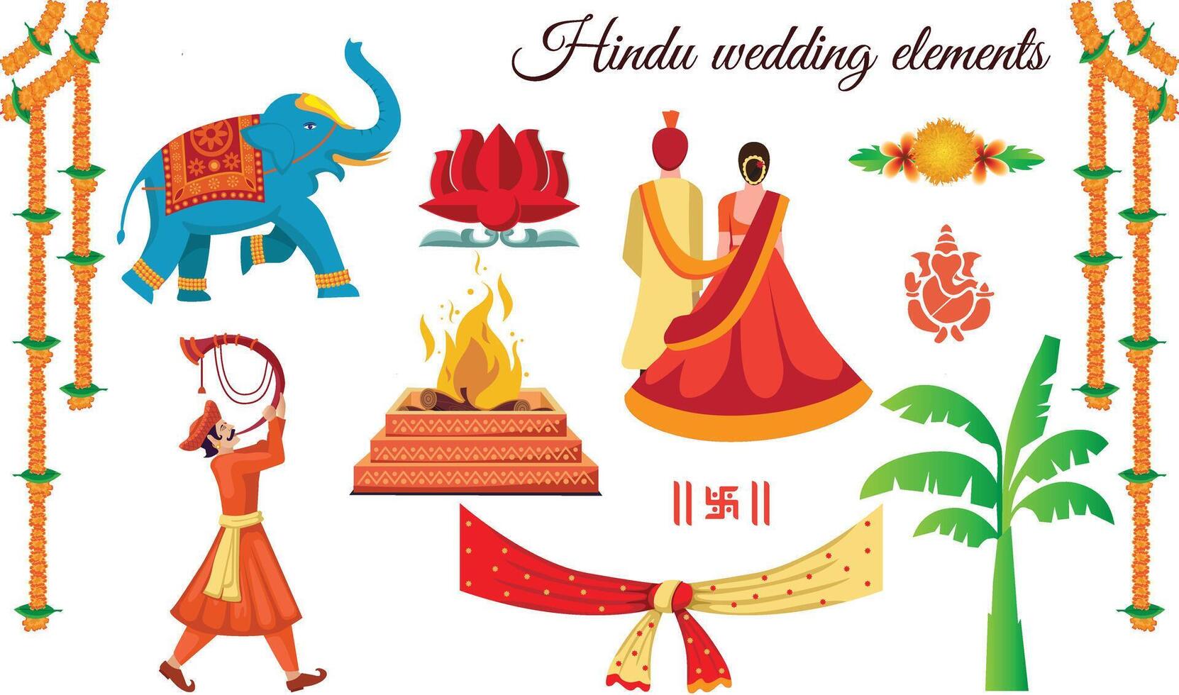 indiano indù nozze elementi vettore