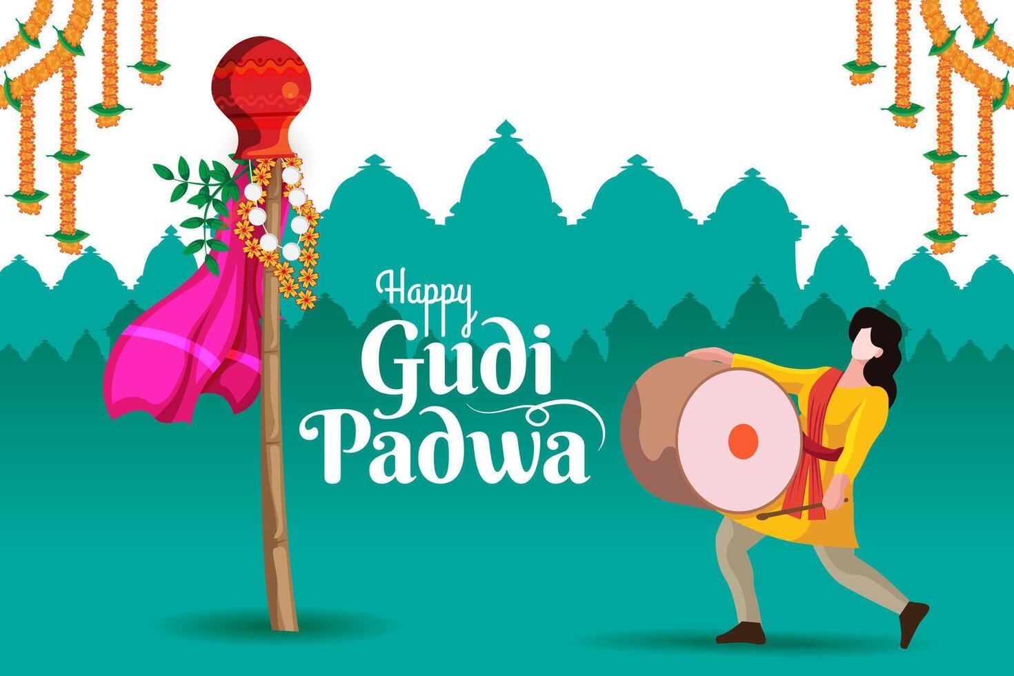 culturale marathi indù nuovo anno Festival Gudi Padwa celebrazione saluto sfondo vettore