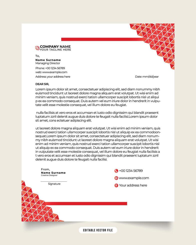 moderno attività commerciale e aziendale carta intestata modello.rosso pendenza colore modello e bianca colore sfondo. pendenza lusso carta intestata. professionale creativo carta intestata modello design per attività commerciale. vettore