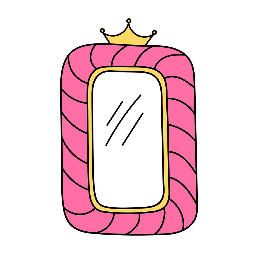 carino rettangolare vettore telaio con corona isolato su bianca sfondo. rosa specchio per poco Principessa, bellissimo decorativo confine, mano disegnato, scarabocchio illustrazione.