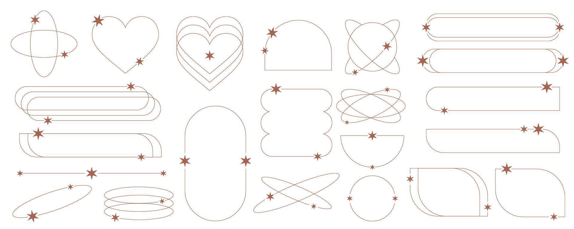 estetico montatura con stelle. minimo schema forme. y2k astratto archi e frontiere con brilla. cosmico retrò geometrico impostare. vettore collezione