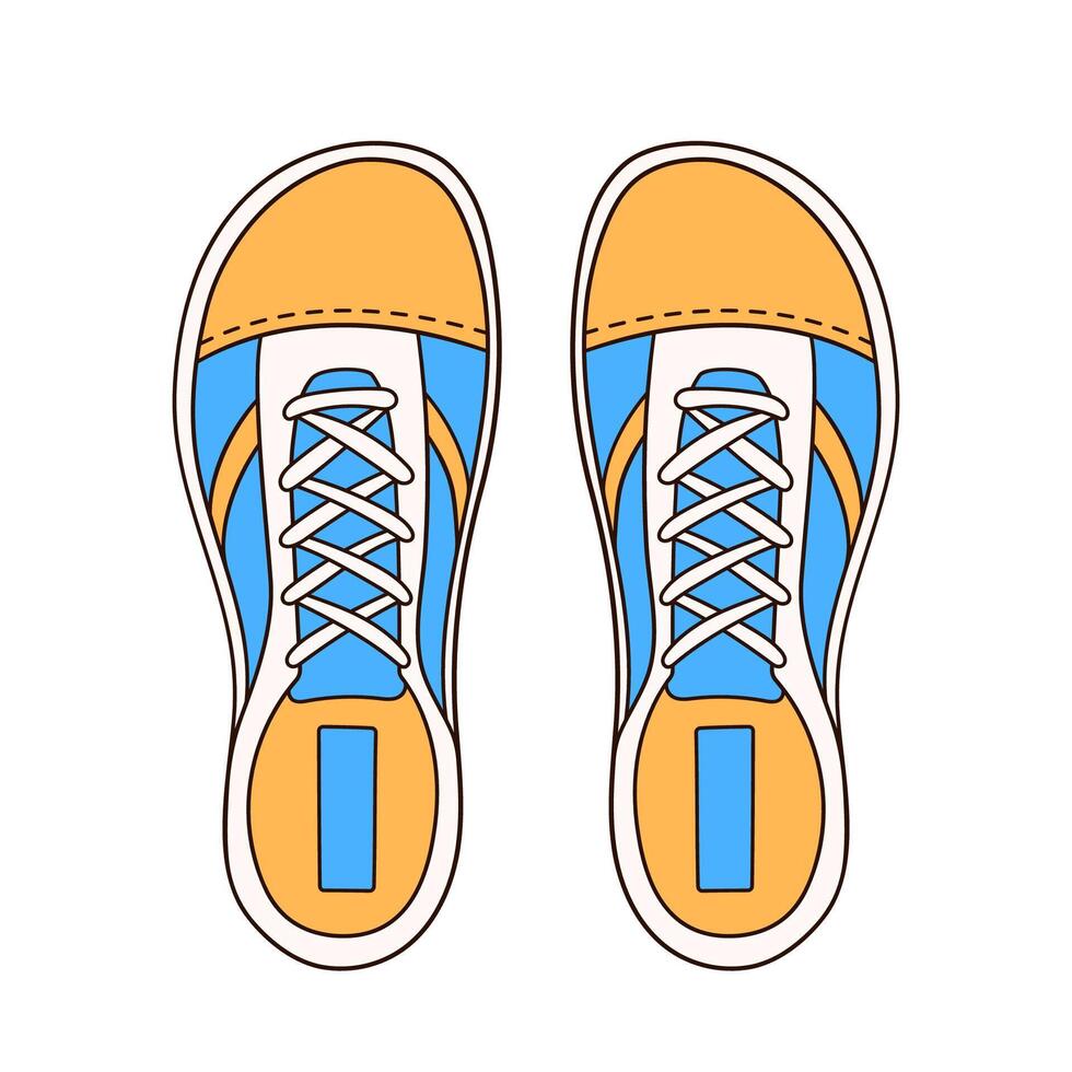 scarpe sneaker casuale per maschio e femmina nel piatto stile. calzature giallo e blu colore per scarpa memorizzare logo. vettore illustrazione isolato su un' bianca sfondo.