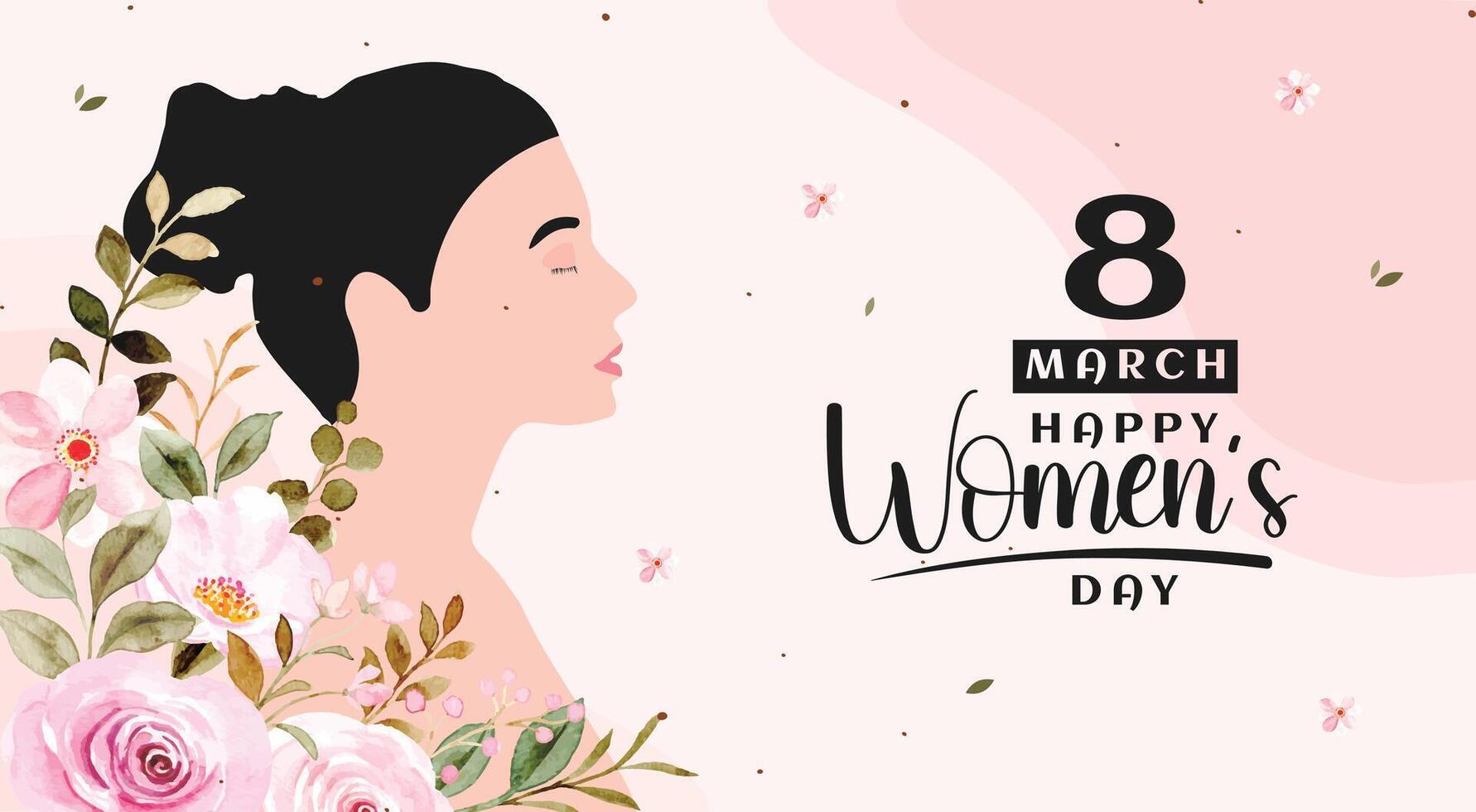 8 marzo Da donna giorno saluto carta design con giovane donna illustrazione e fiore vettore