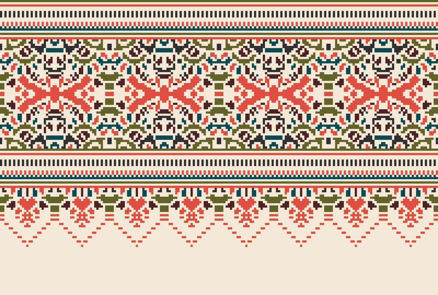 pixel attraversare punto tradizionale etnico modello paisley fiore ikat sfondo astratto azteco africano indonesiano indiano senza soluzione di continuità modello per tessuto Stampa stoffa vestito tappeto le tende e sarong vettore