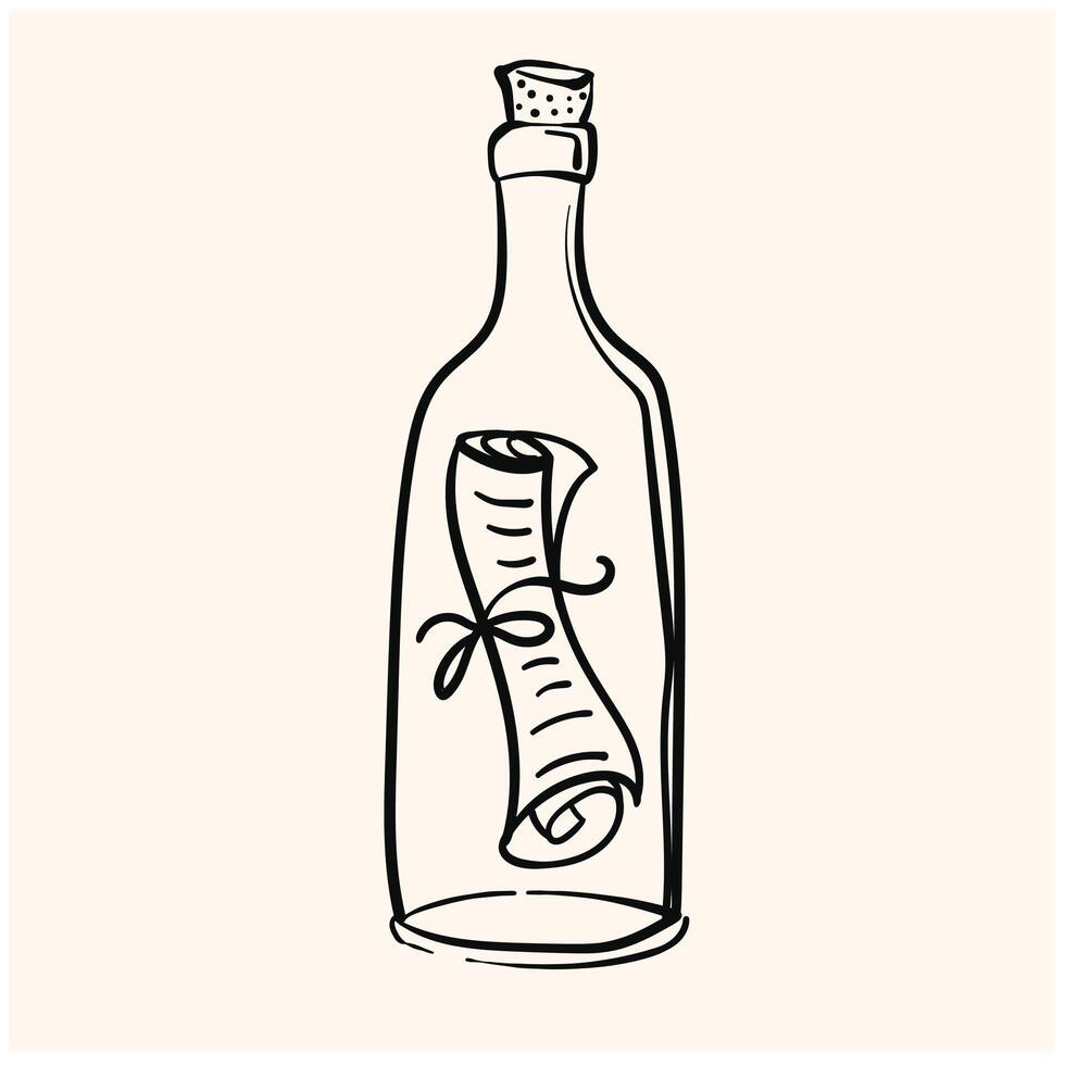 schizzo bottiglia con un' Nota con illustrazione stile scarabocchio e linea arte vettore