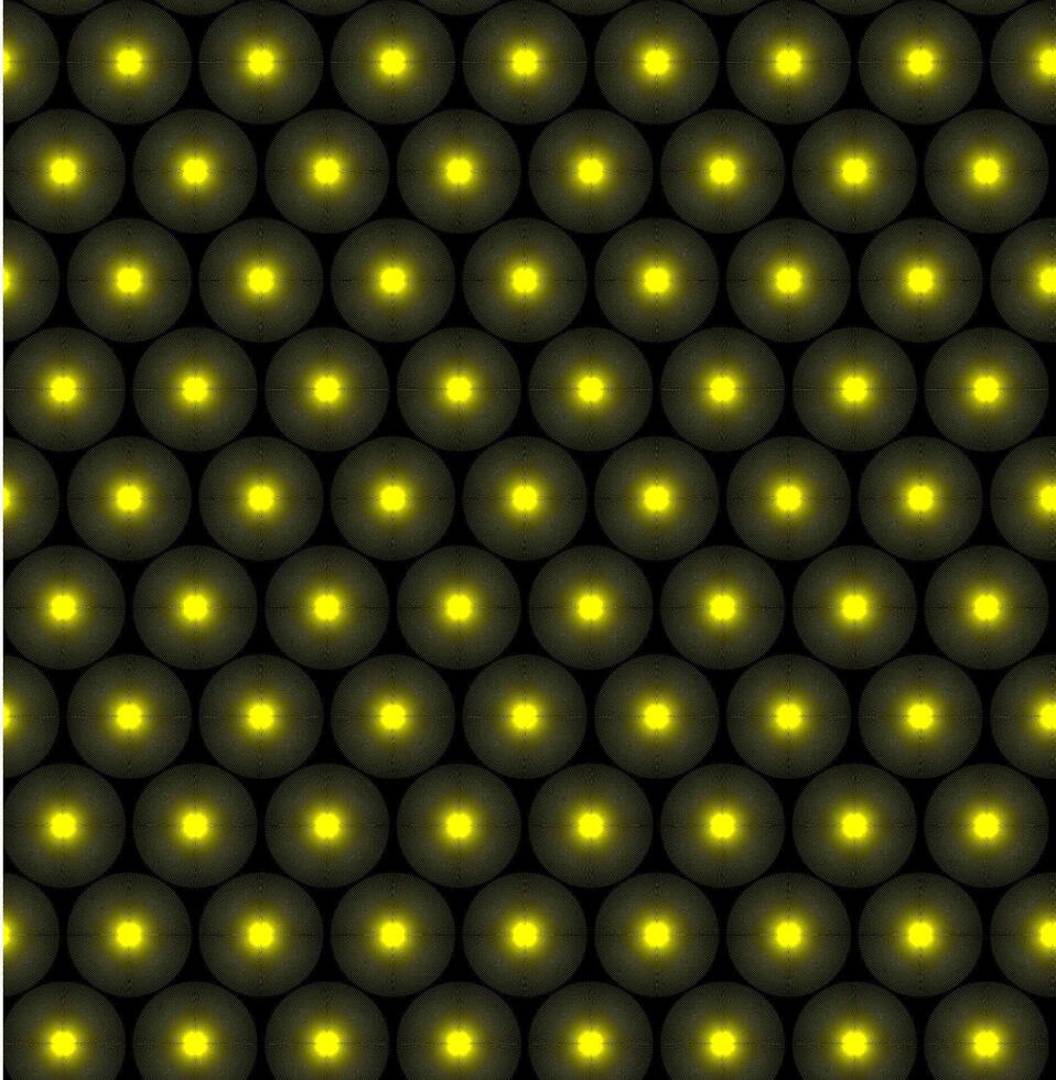 vettore senza soluzione di continuità struttura nel il modulo di giallo palle raggiante con luminosa leggero su un' nero sfondo