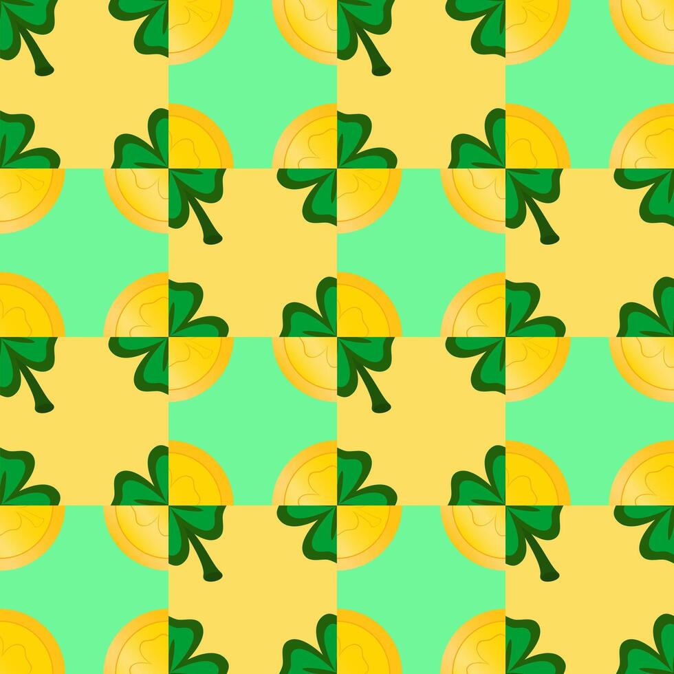 vettore senza soluzione di continuità geometrico modello per st. Patrick giorno. oro monete e trifoglio.