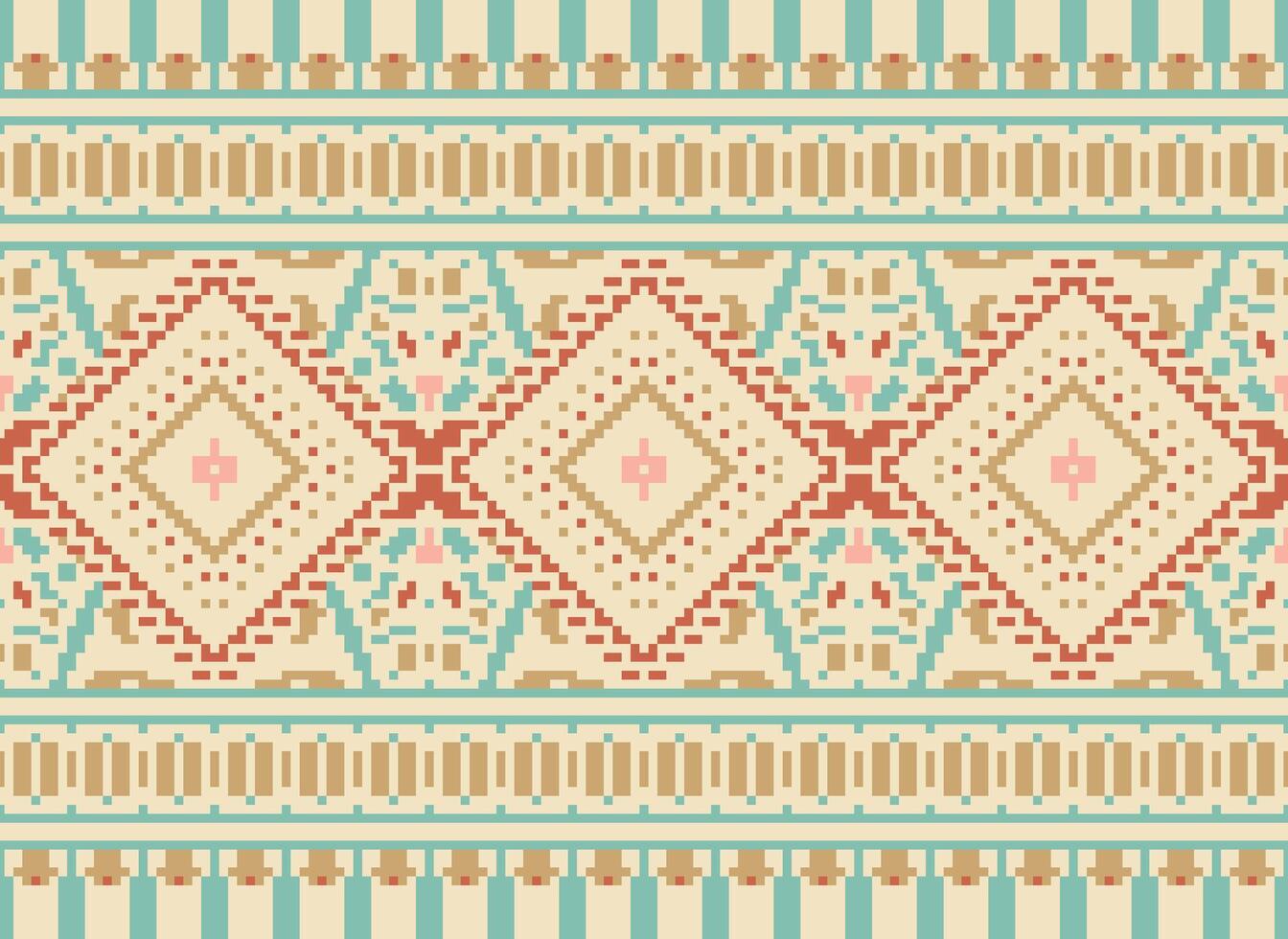 pixel attraversare punto tradizionale etnico modello paisley fiore ikat sfondo astratto azteco africano indonesiano indiano senza soluzione di continuità modello per tessuto Stampa stoffa vestito tappeto le tende e sarong vettore