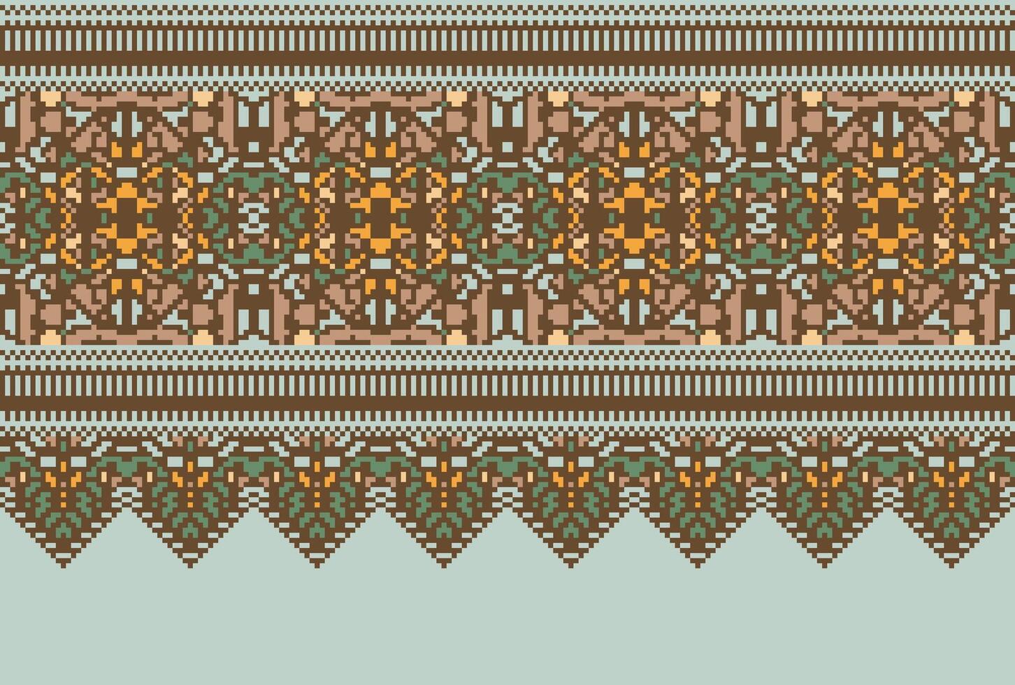 pixel attraversare punto modello con floreale disegni. tradizionale attraversare punto ricamo. geometrico etnico modello, ricamo, tessile ornamento, tessuto, mano cucito modello, culturale Cucitura vettore