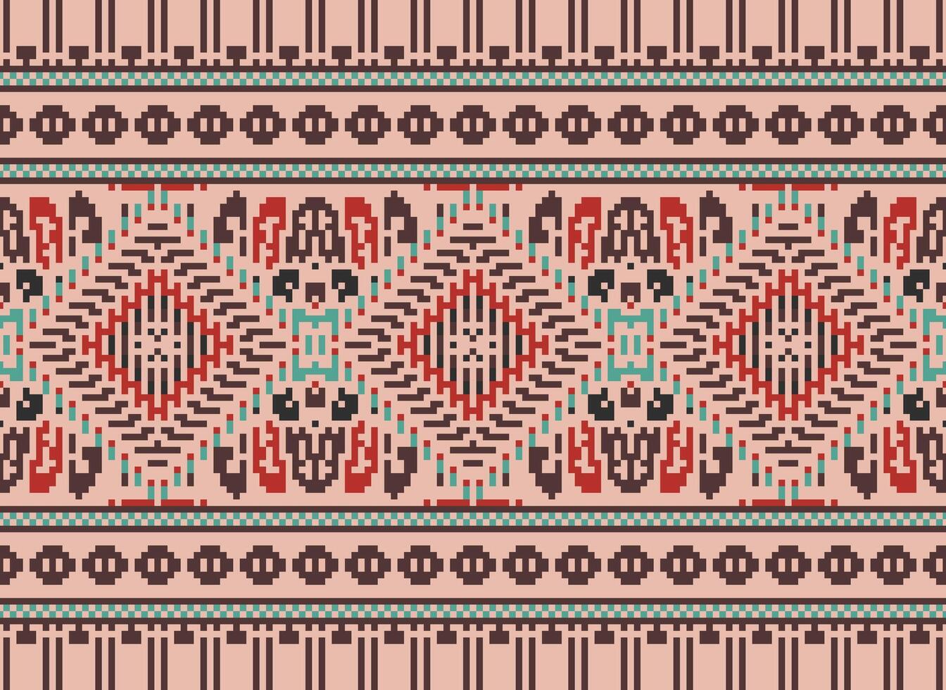 pixel attraversare punto tradizionale etnico modello paisley fiore ikat sfondo astratto azteco africano indonesiano indiano senza soluzione di continuità modello per tessuto Stampa stoffa vestito tappeto le tende e sarong vettore