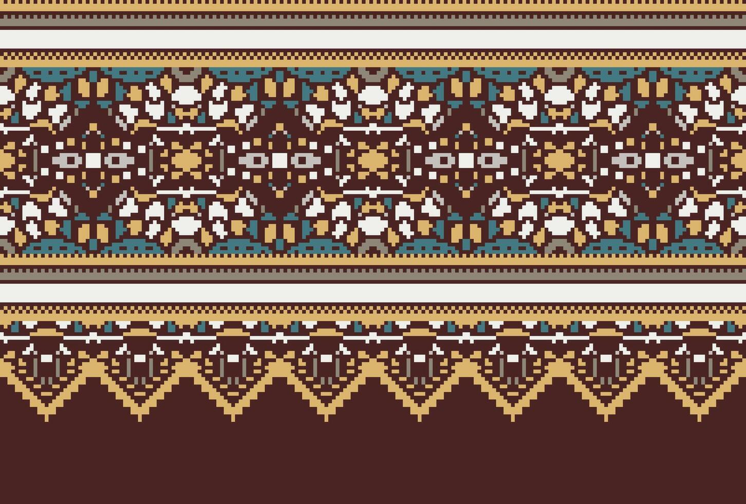 pixel attraversare punto modello con floreale disegni. tradizionale attraversare punto ricamo. geometrico etnico modello, ricamo, tessile ornamento, tessuto, mano cucito modello, culturale Cucitura vettore